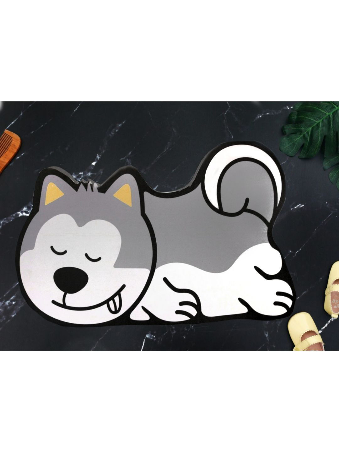 Yellow Bee Grey & White Printed Rectangular Anti-Skid Door Mat