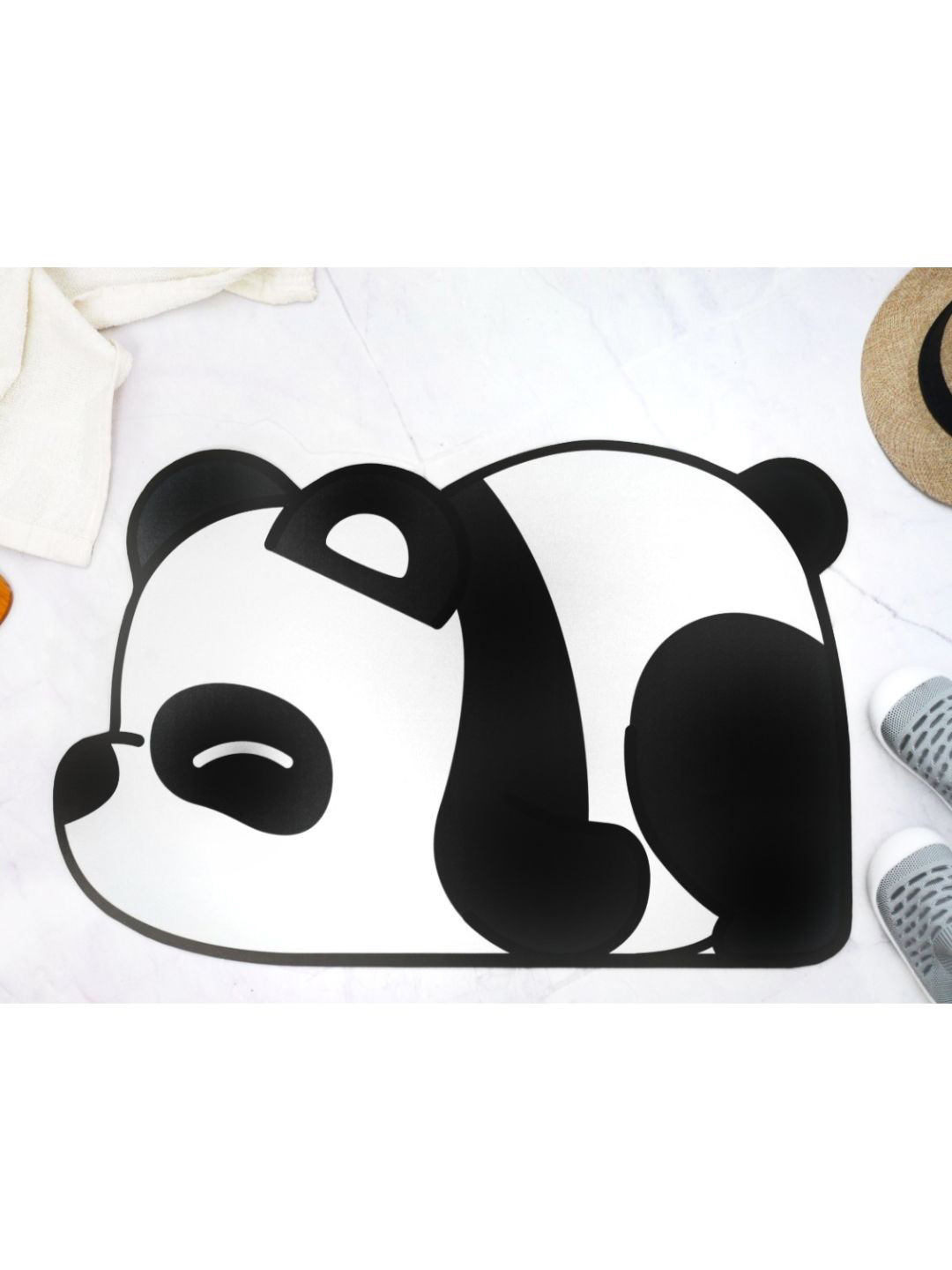 Yellow Bee White and Black Printed Anti-Skid Panda Door Mat
