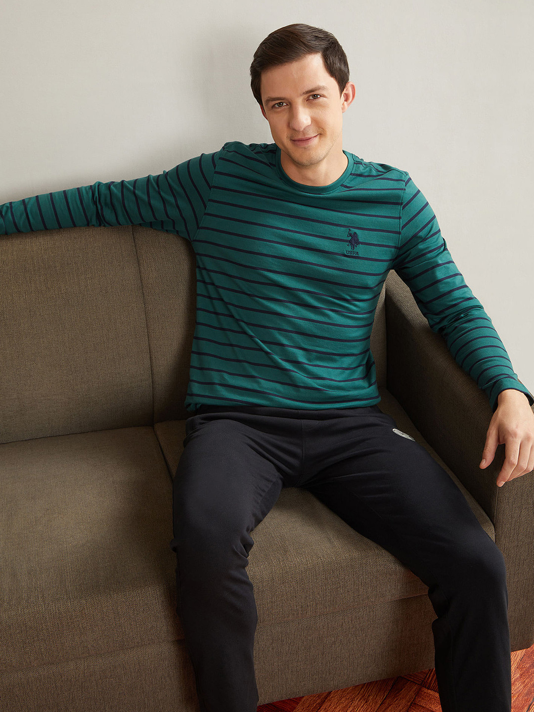 U.S. Polo Assn. Men Striped Lounge Pure Cotton I694 T-shirt