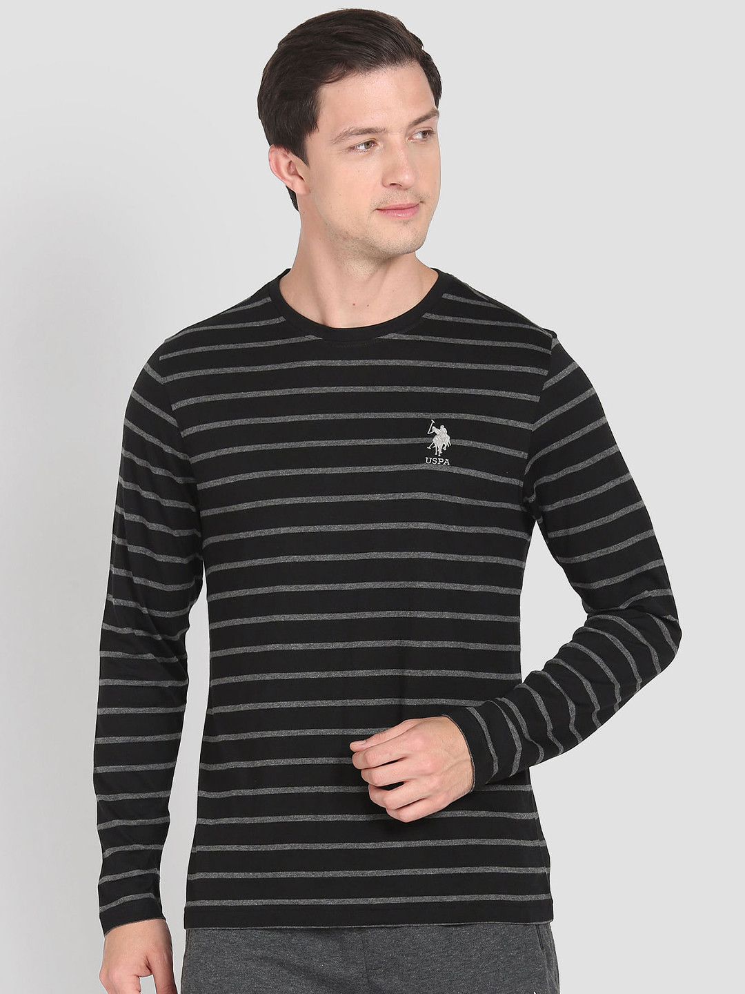 U.S. Polo Assn. Men Crew Neck Striped I689 Lounge Pure Cotton T-shirt