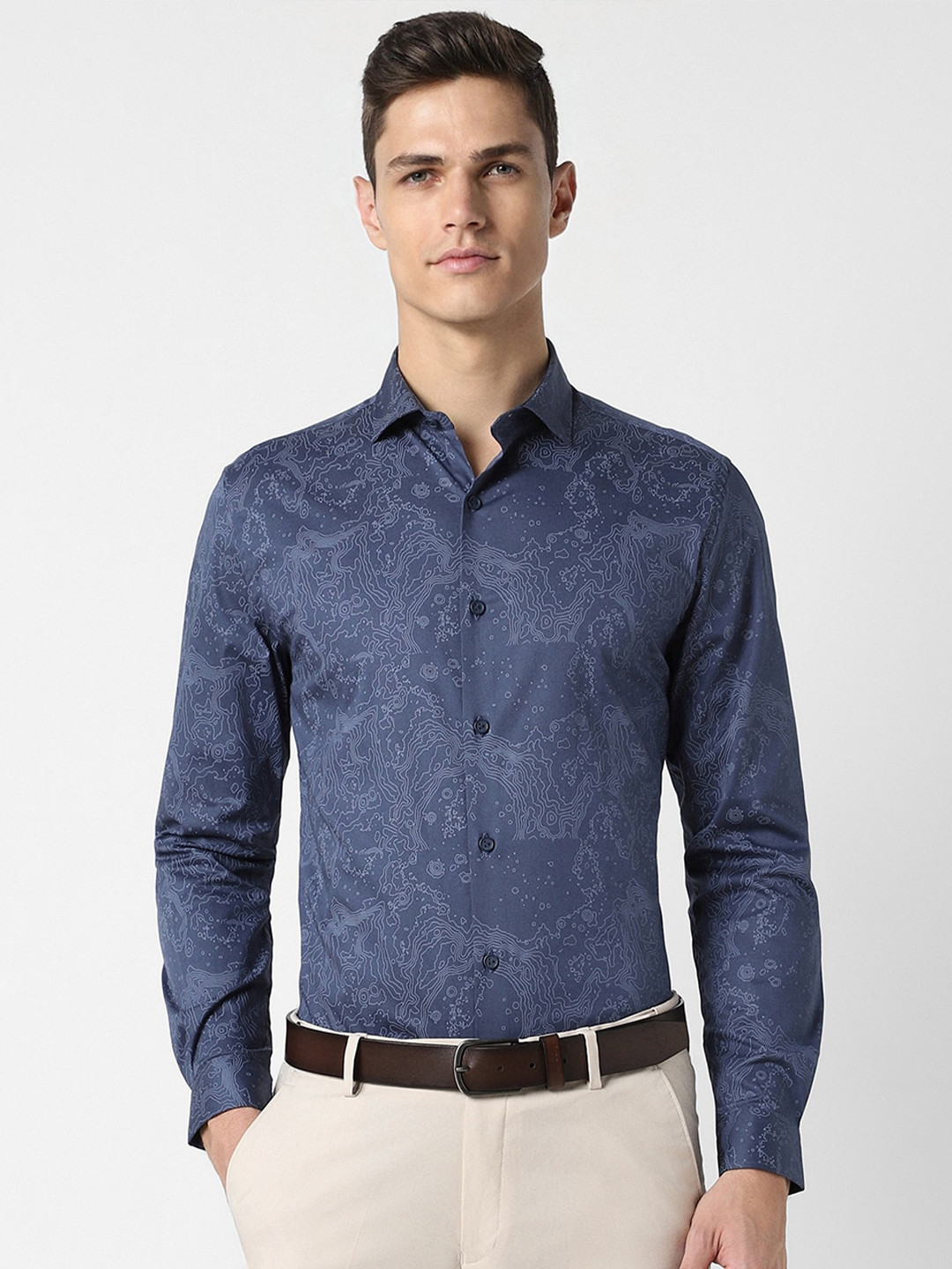 Peter England Spread Collar Super Slim Fit Abstract Printed Formal Shirt