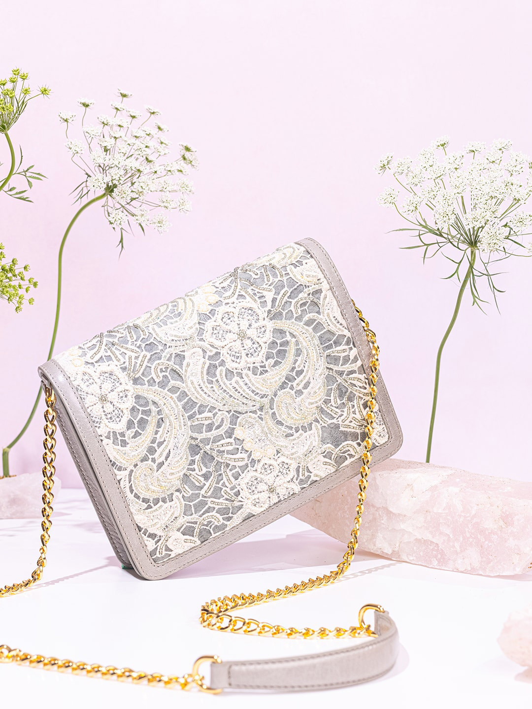 The Leather Garden Lace Detail Leather Structured Shoulder Bag