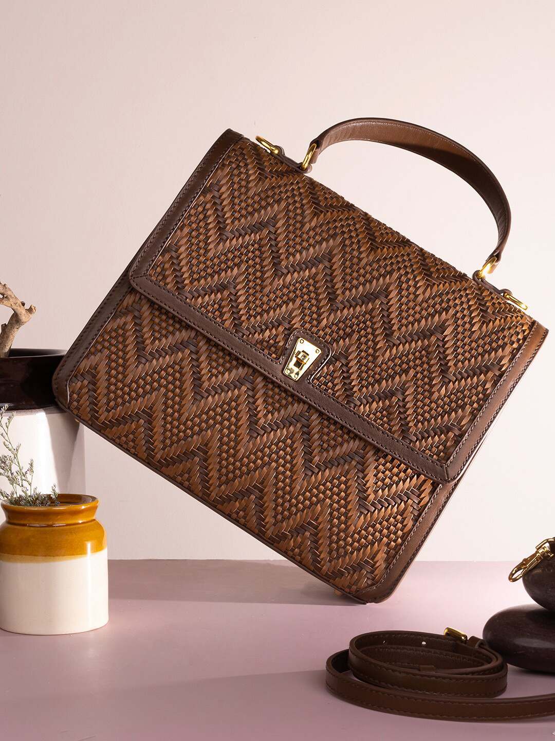 The Leather Garden Textured Leather Structured Handheld Bag