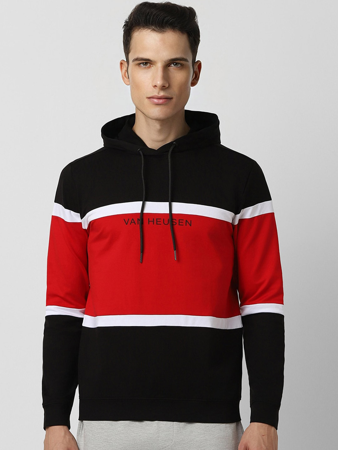 Van Heusen Flex Colourblocked Hooded Pullover Sweatshirt