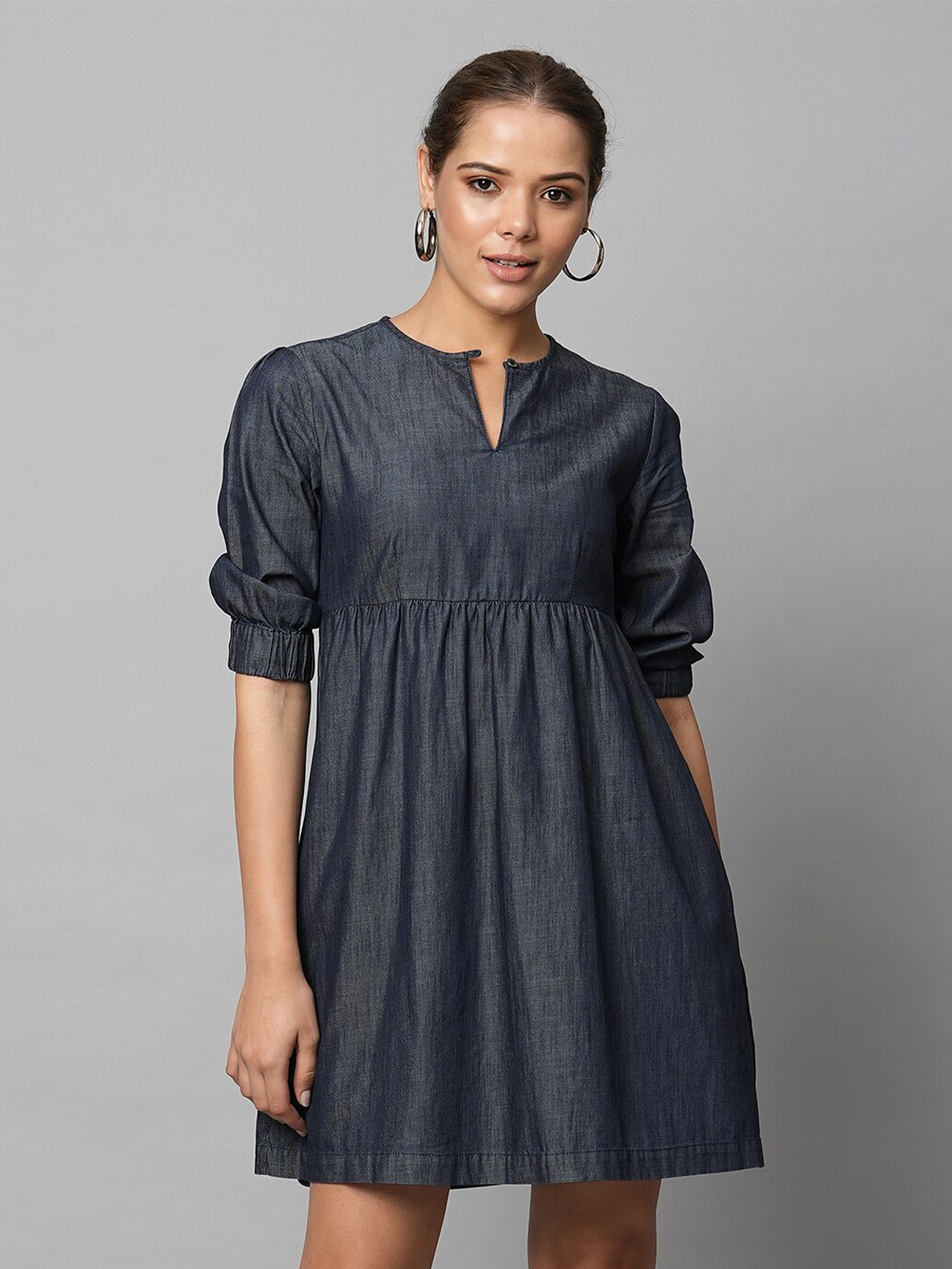Chemistry Denim Keyhole Neck A-Line Dress