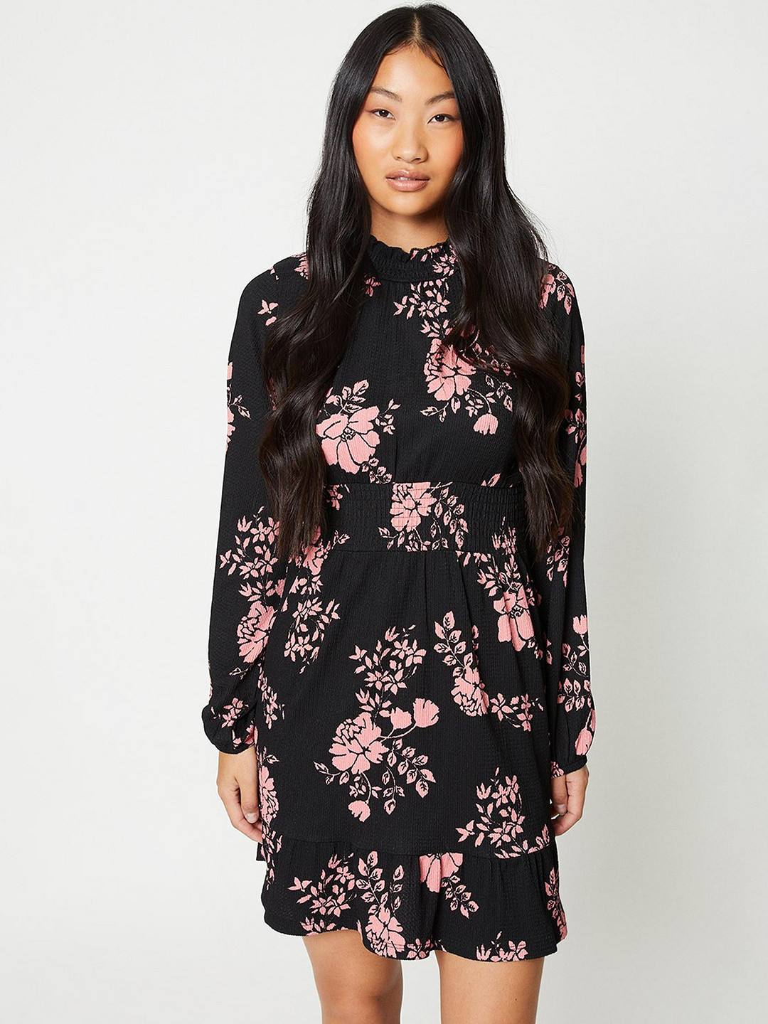 DOROTHY PERKINS Floral Print Petite Shirred Waist Mini Dress