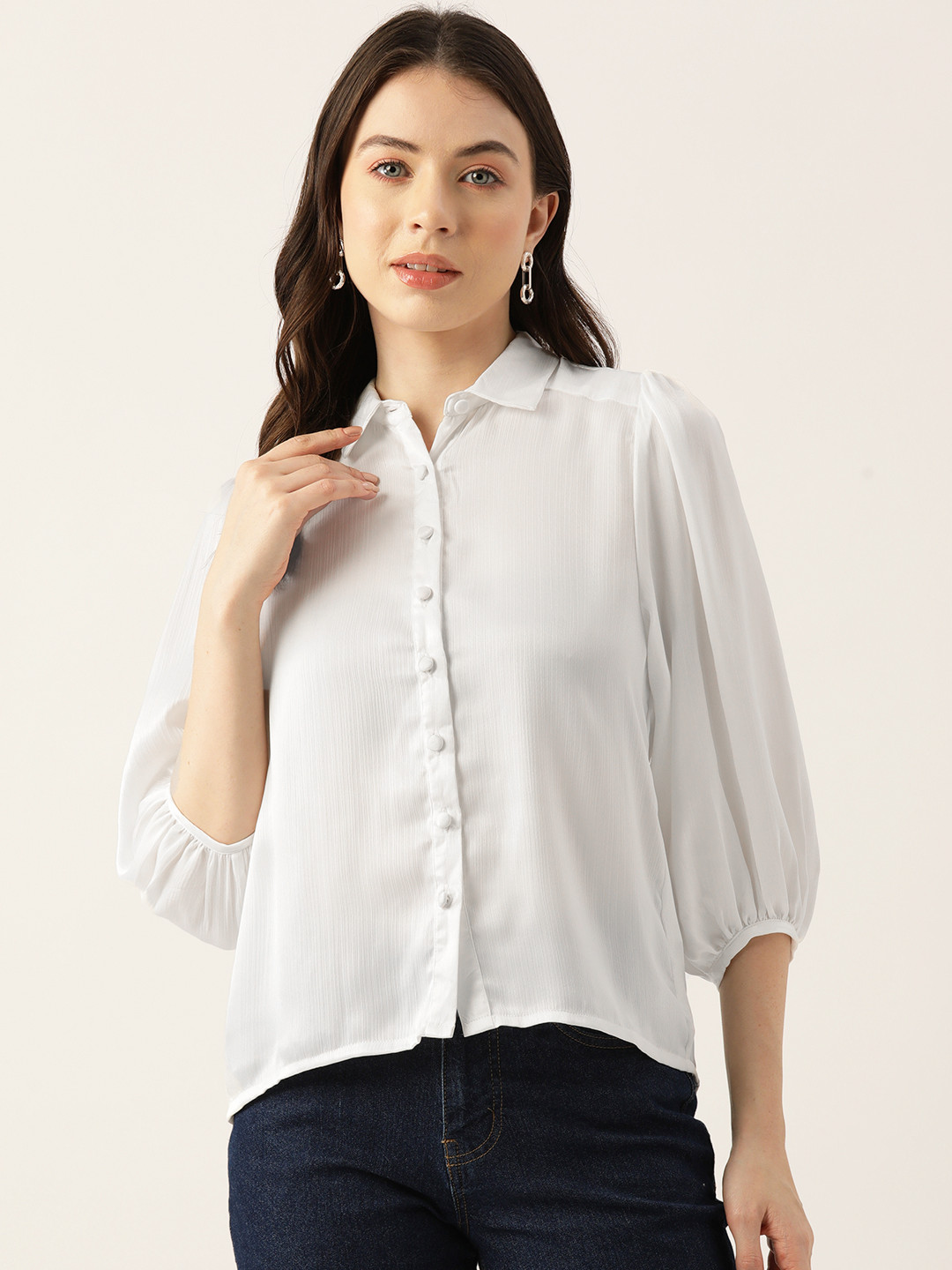 LABEL REGALIA Modern Boxy Puff Sleeves Casual Shirt