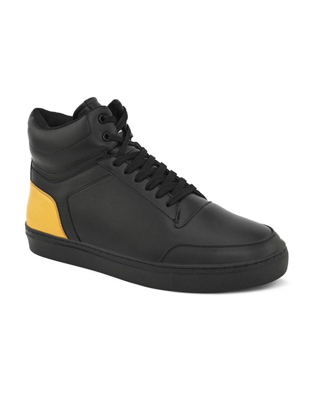 HRX by Hrithik Roshan Men Black & Yellow Mid Top Lightweight Comfort Insole Sneakers