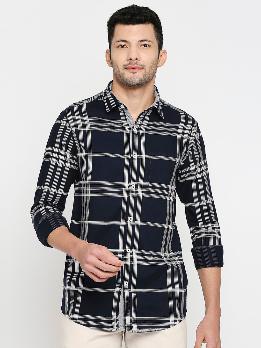 SNX Tailored Fit Tarton Checked Pure Cotton Casual Shirt