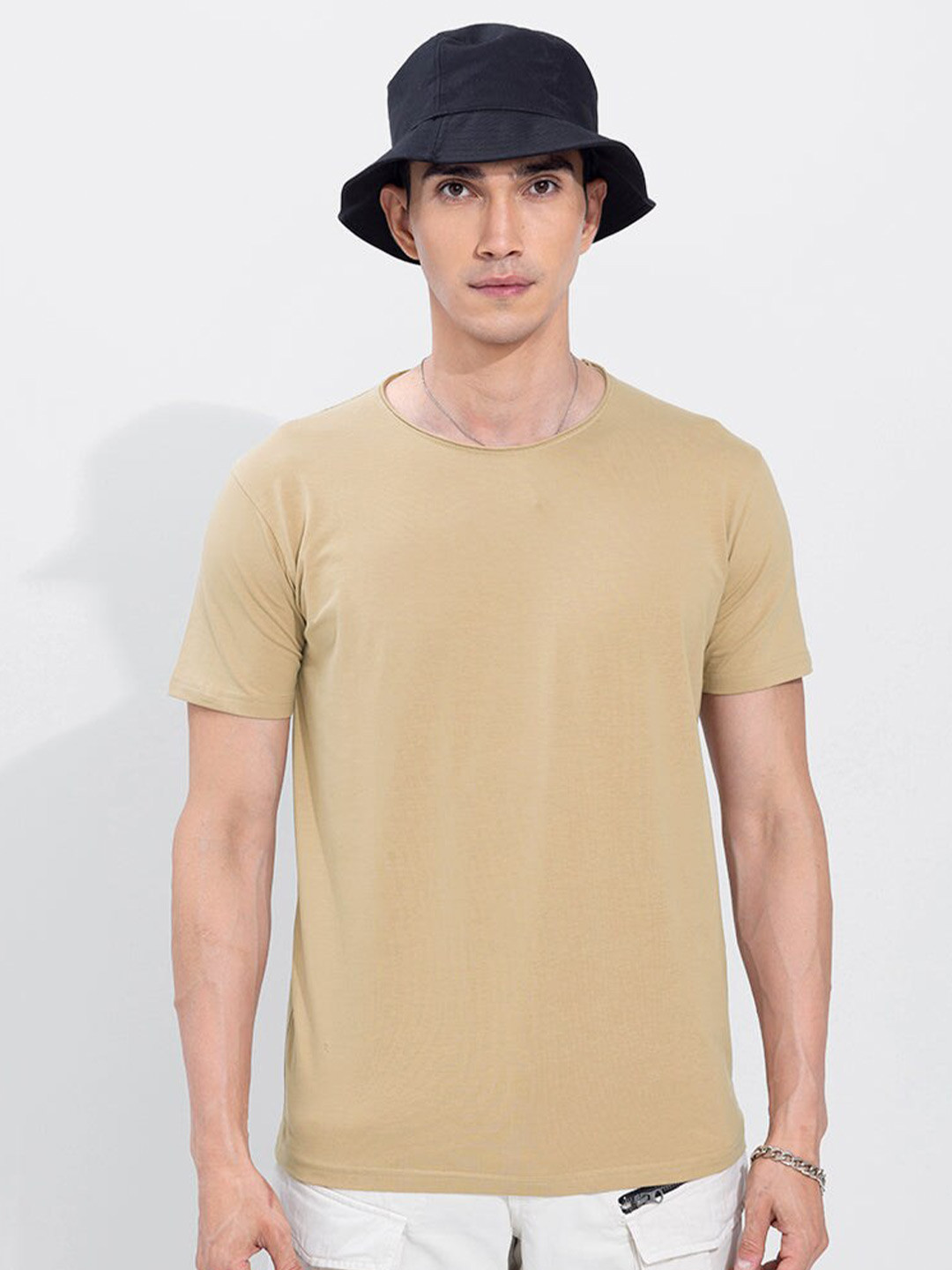 Snitch Camel Brown Round Neck T-Shirt