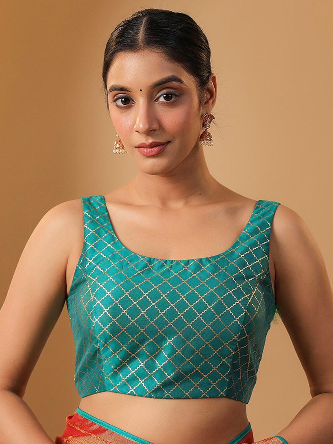 KARAGIRI Ethnic Motifs Printed Sleeveless Saree Blouse