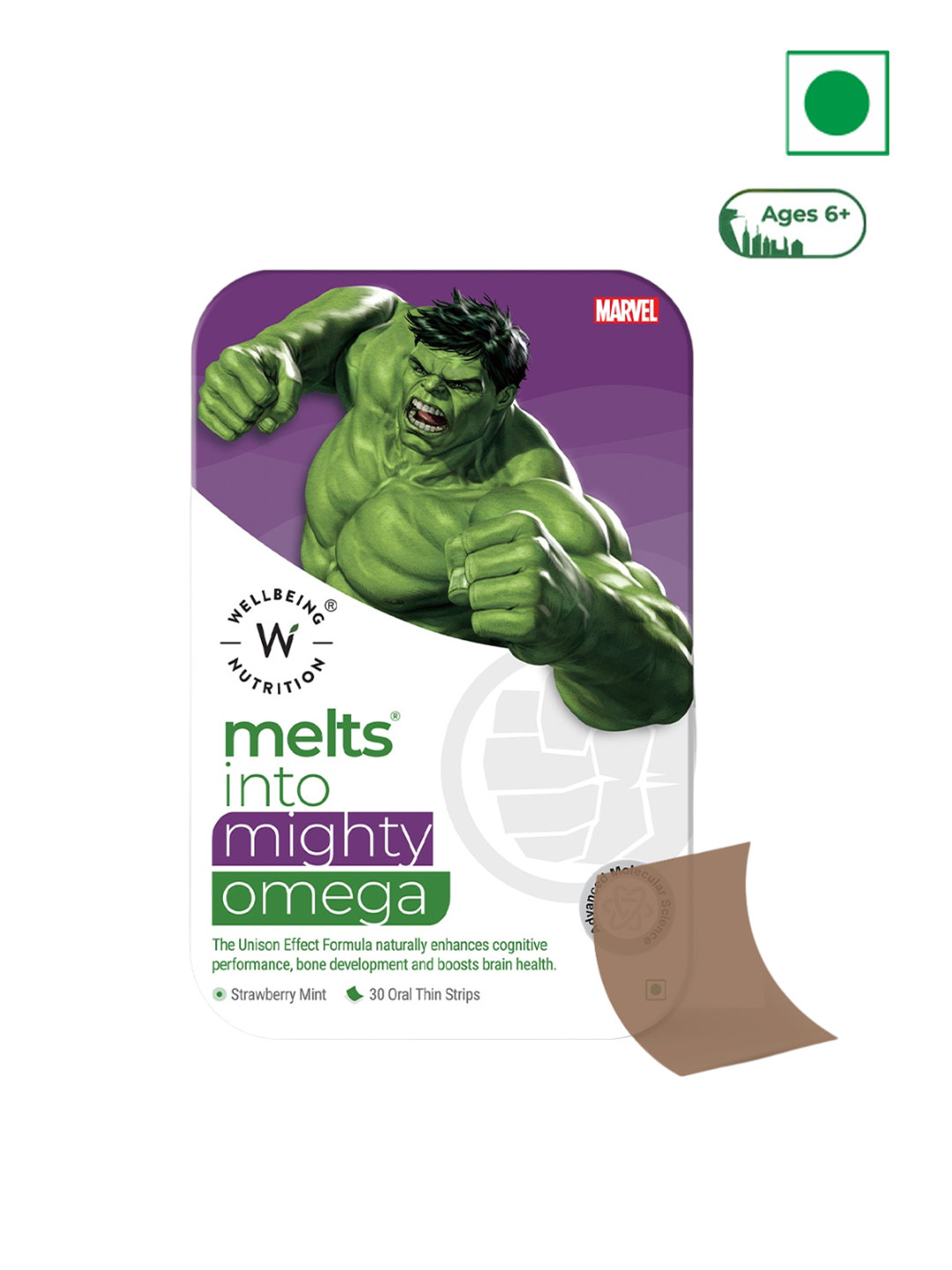 Wellbeing Nutrition Kids Marvel Melts Into Strawberry Mint Mighty Omega Oral Strips- 30Pcs