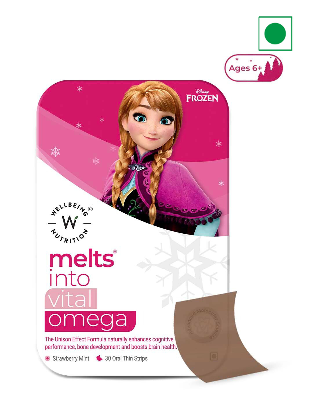 Wellbeing Nutrition Kids Frozen Melts Into Strawberry Mint Vital Omega Oral Strips- 30Pcs