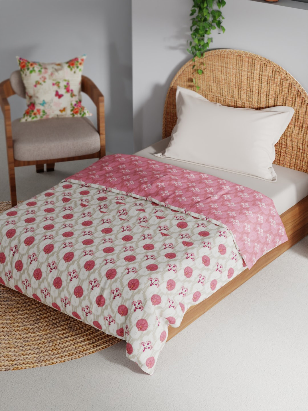 BIANCA White Muslin Cotton AC Room 150 GSM Flannel Filling Reversible Single Bed Dohar