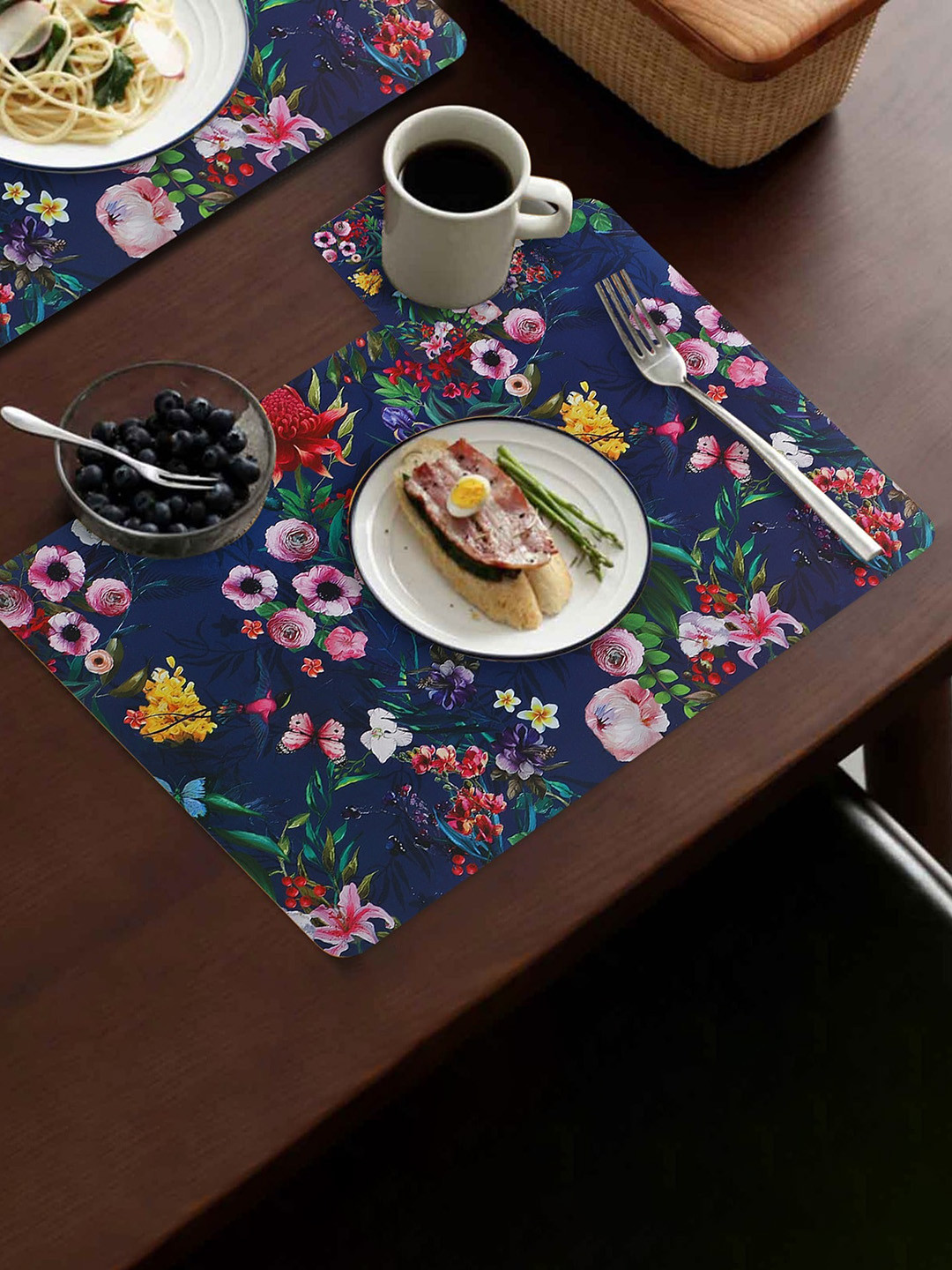 Dakshya Industries  Blue Bail Blue & Purple 6 Pieces Floral Rectangular Table Placemats