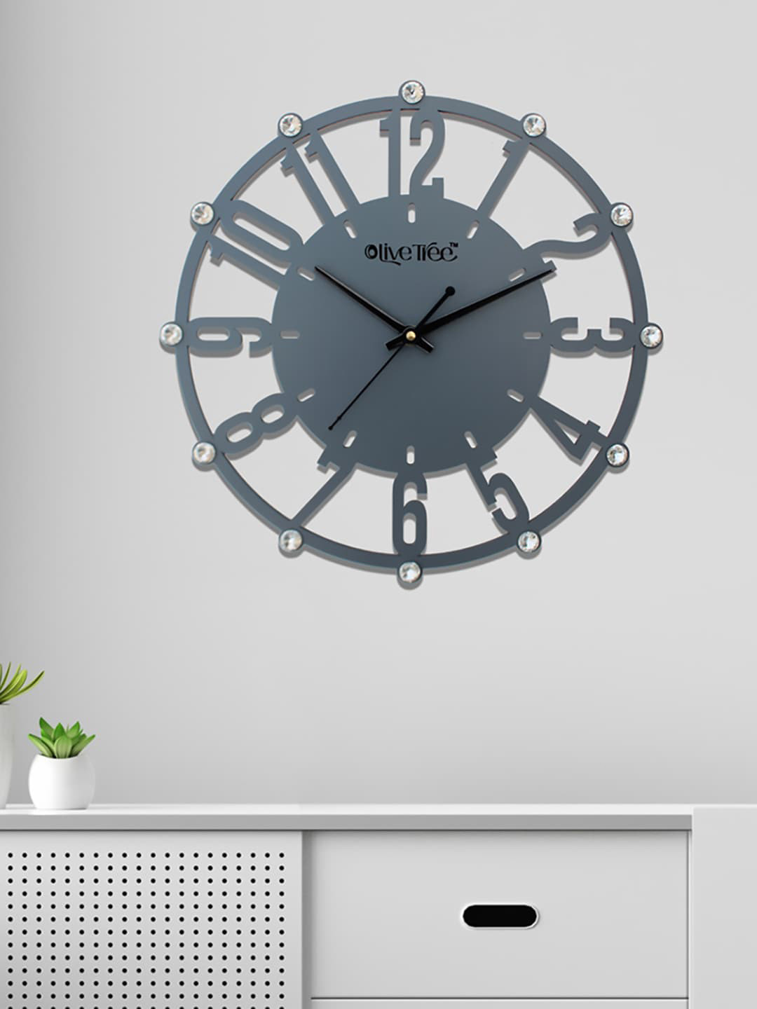 OLIVE TREE Grey Contemporary Round Wall Clock