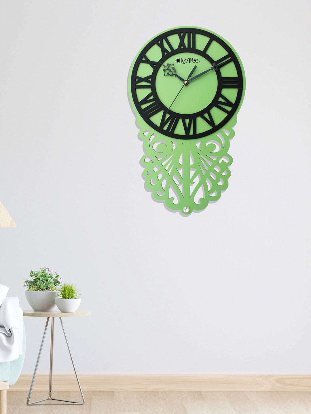 OLIVE TREE Green Wood Large Display Abstract Battery Analogue Wall Clock