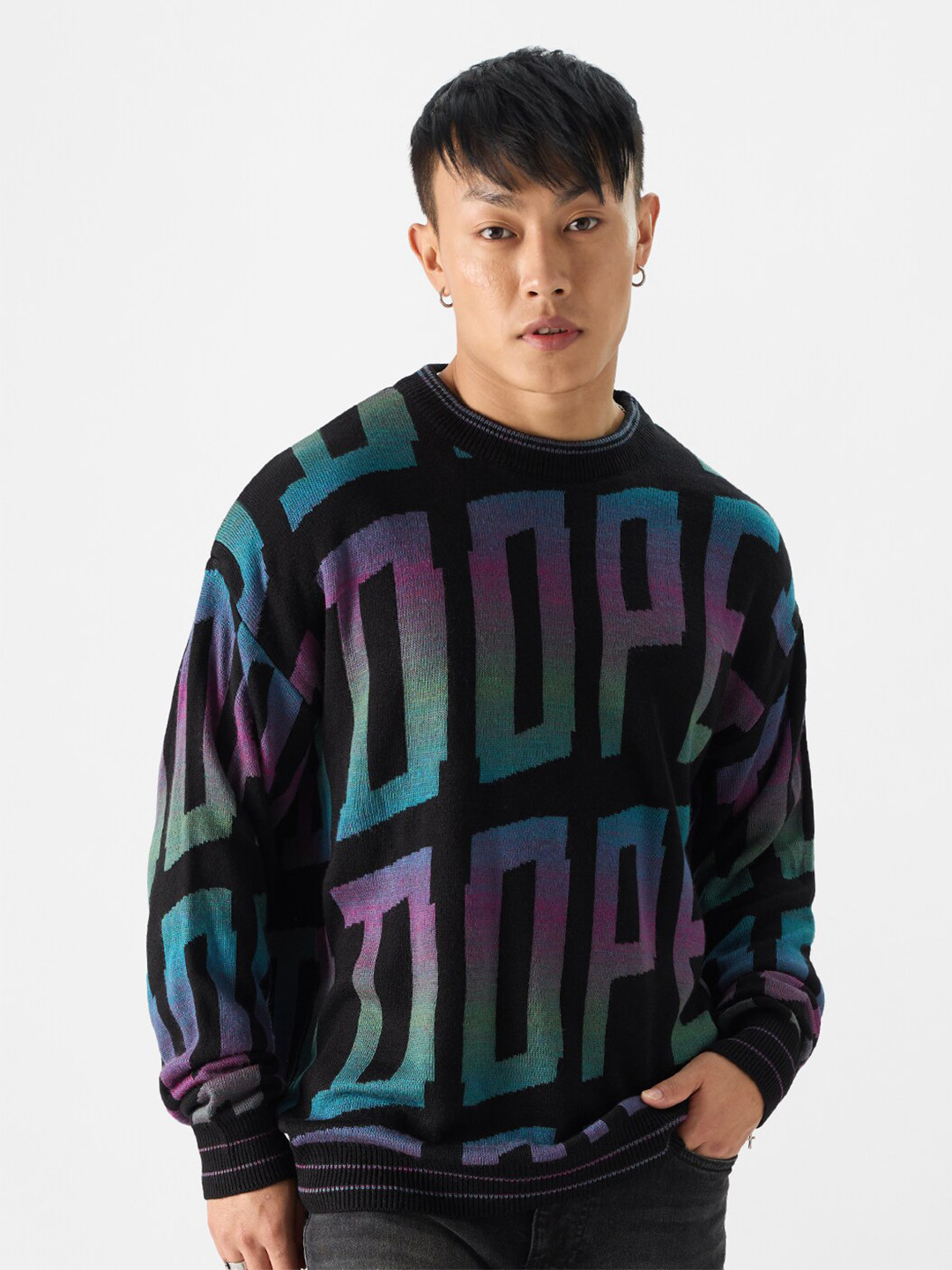 The Souled Store Black Typography Printed Acrylic Sweatshirt