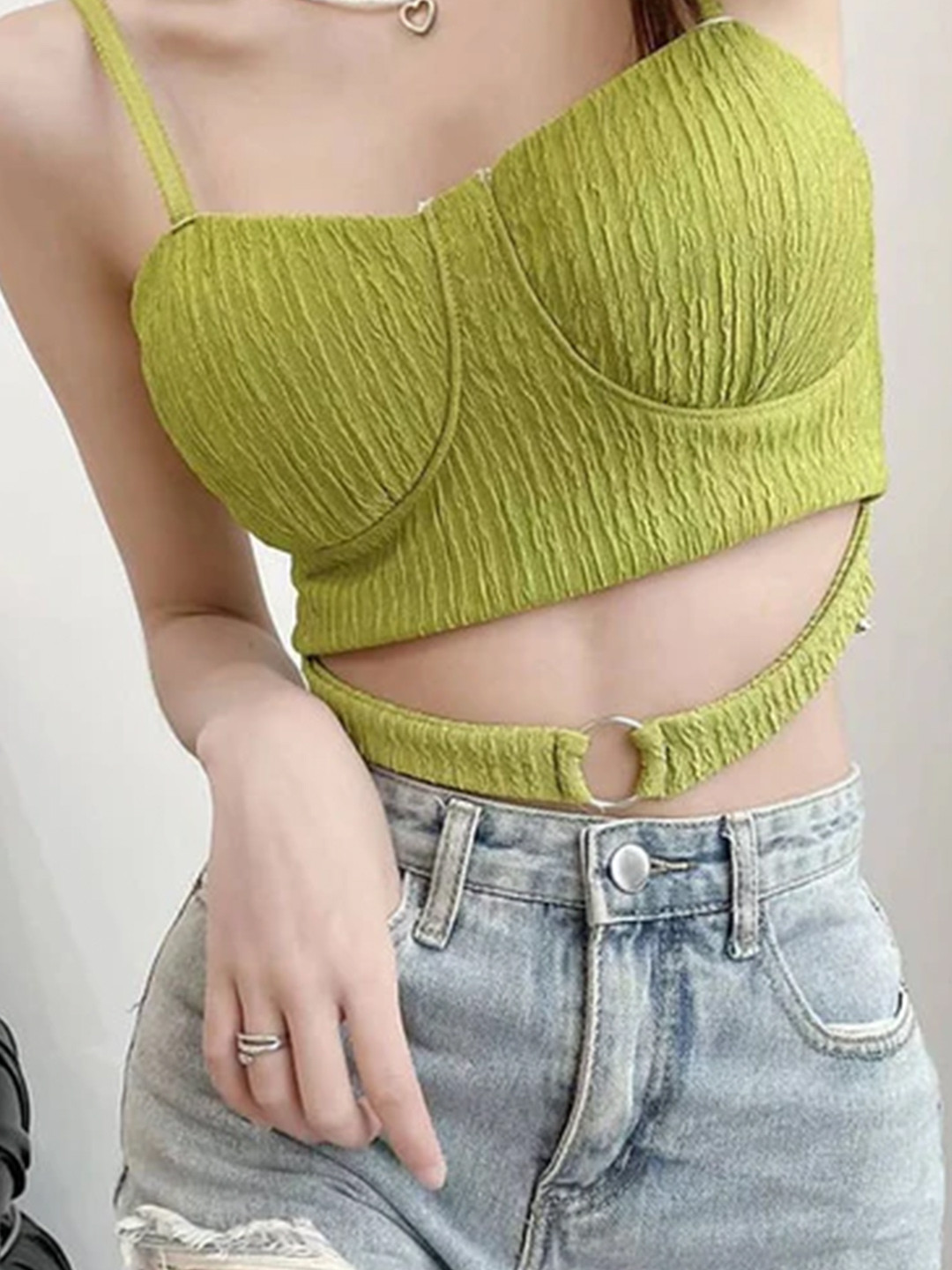 StyleAsh Shoulder Strapped Smocked Padded Bralette Top With Tie-Ups