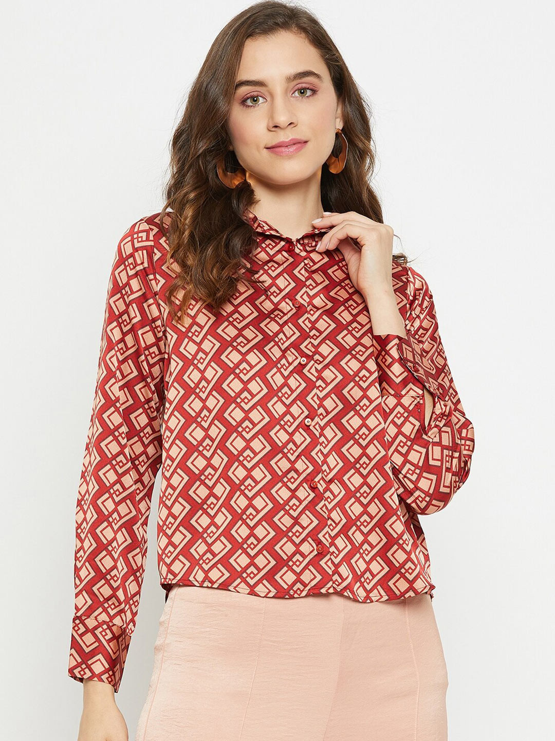 Madame Geometric Printed Spread Collar Casual Shirt