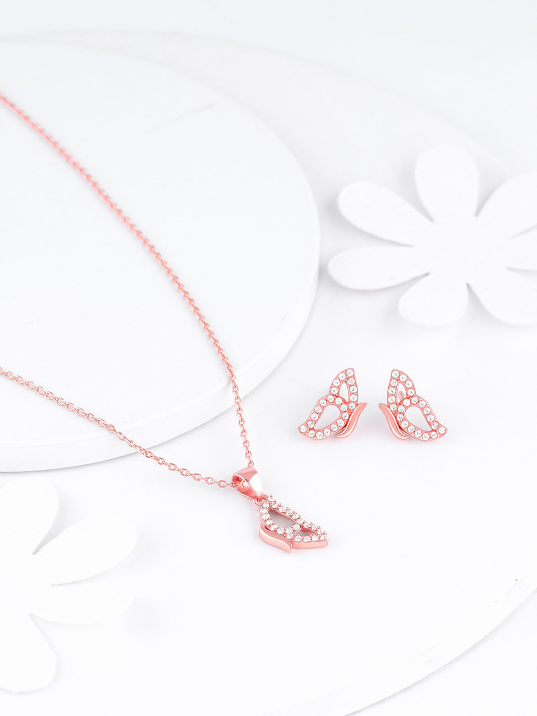 GIVA 925 Sterling Silver Rose Gold-Plated CZ Stone Dazzling Butterfly Necklace & Earrings