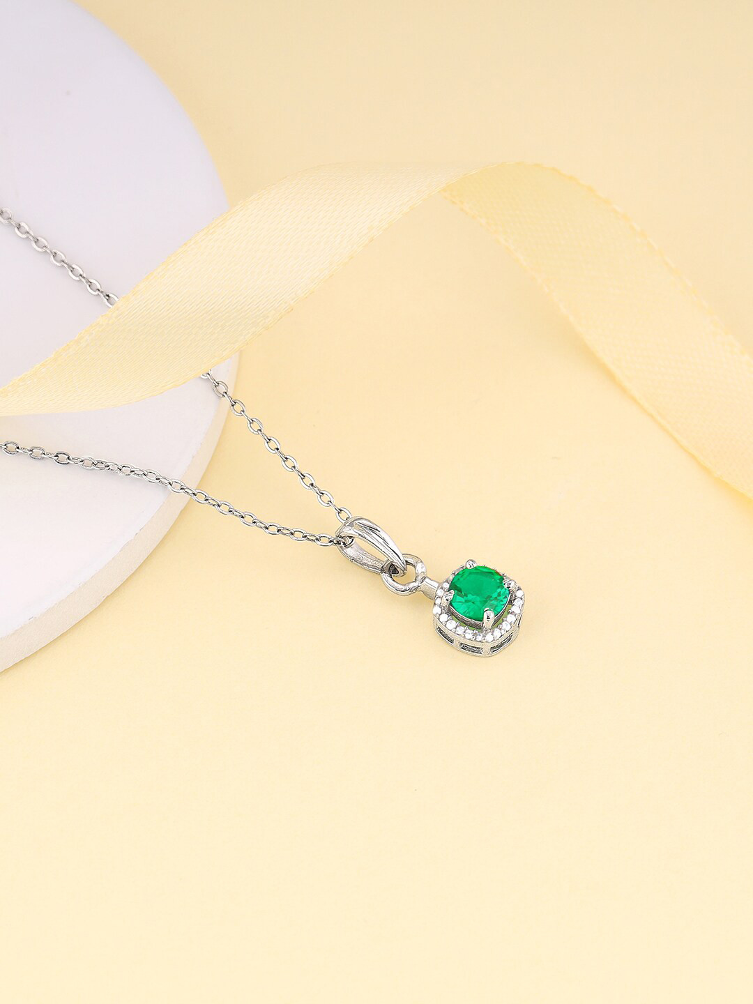 GIVA 925 Sterling Silver-Plated Green Galaxy Pendant With Link Chain