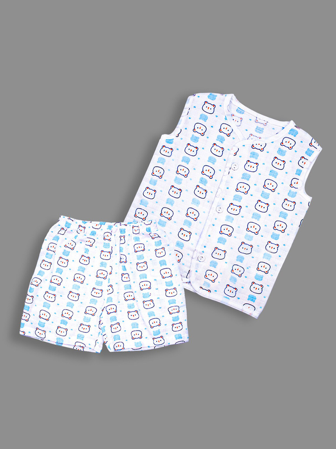 Born Babies Conversational Printed  Muslin Cotton Jabla With Shorts
