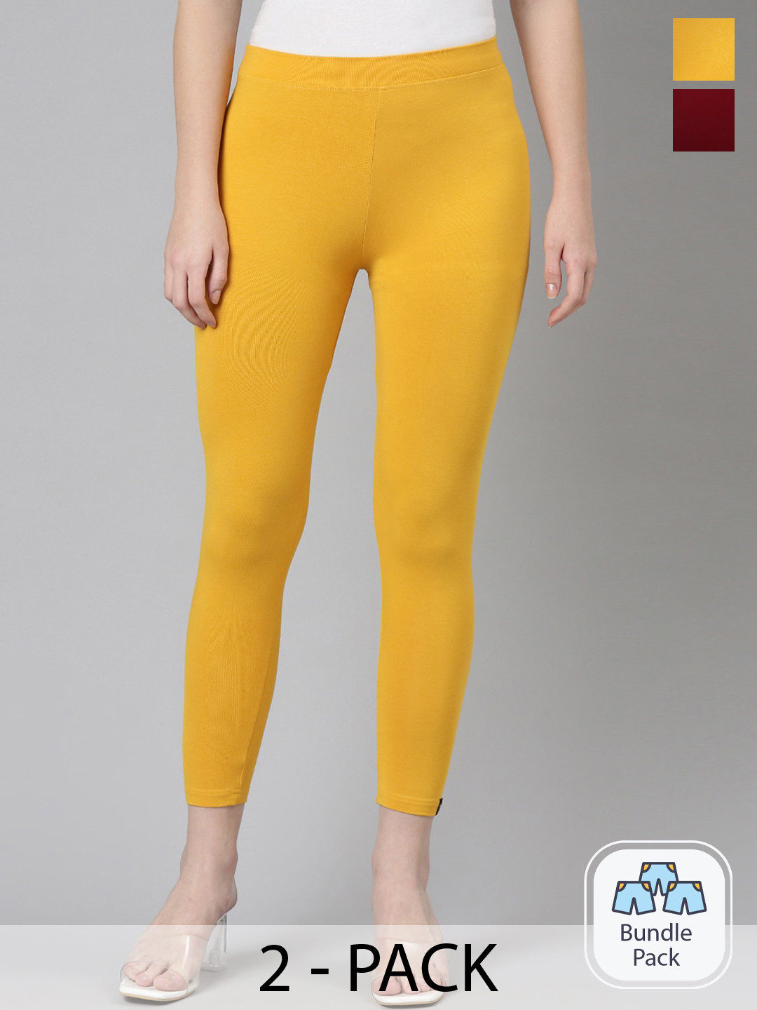 Twin Birds Pack Of 2 Women Solid Skinny Fit High Ankle Cropped Leggings