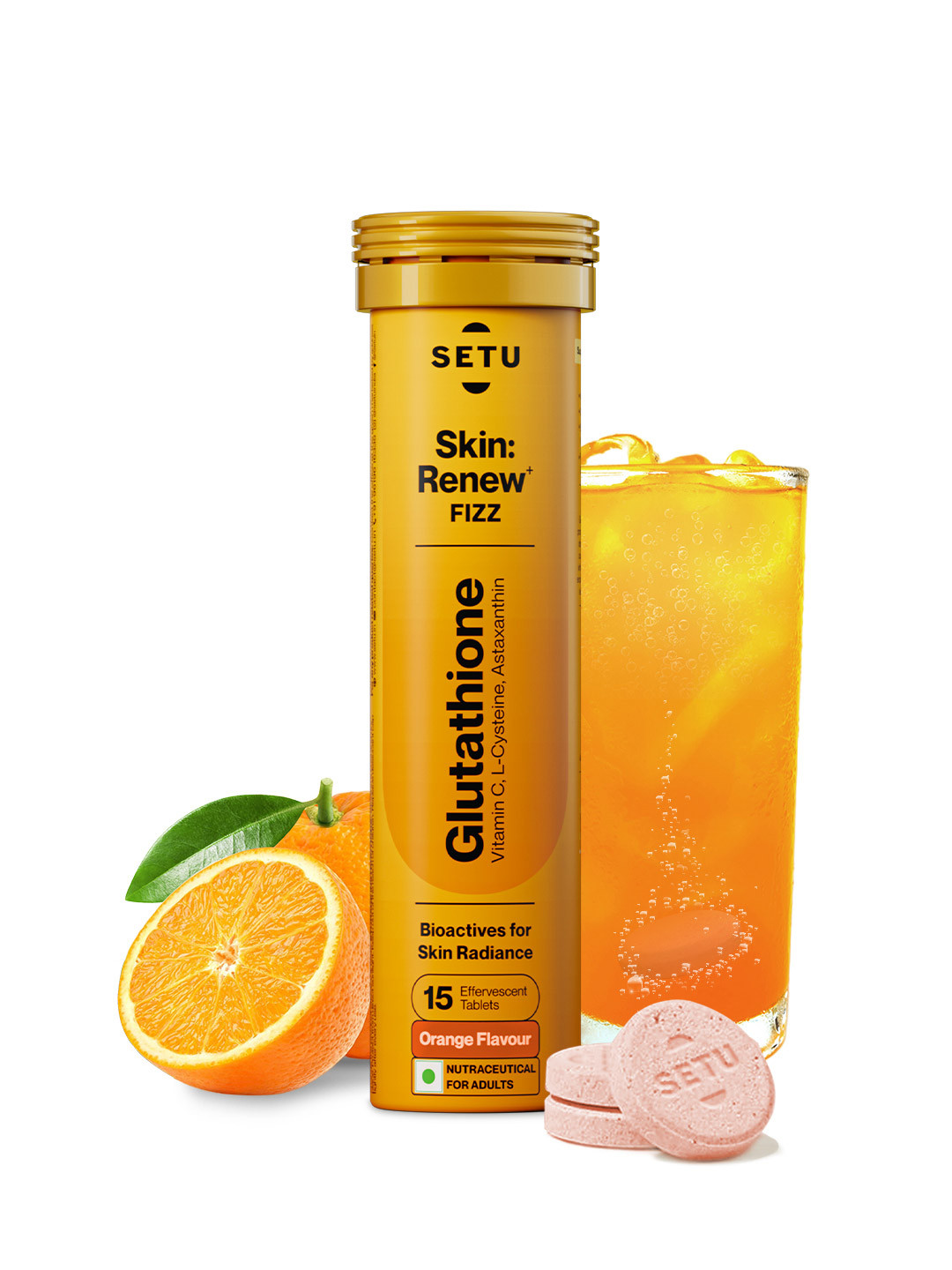Setu Skin Renew Glutathione 15 Effervescent Tablets for Glowing Skin - Orange