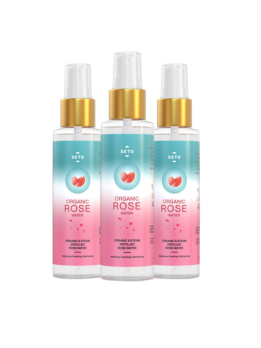 SETU Set Of 3 Organic Rose Water Gulab Jal Spray -100 ml Each
