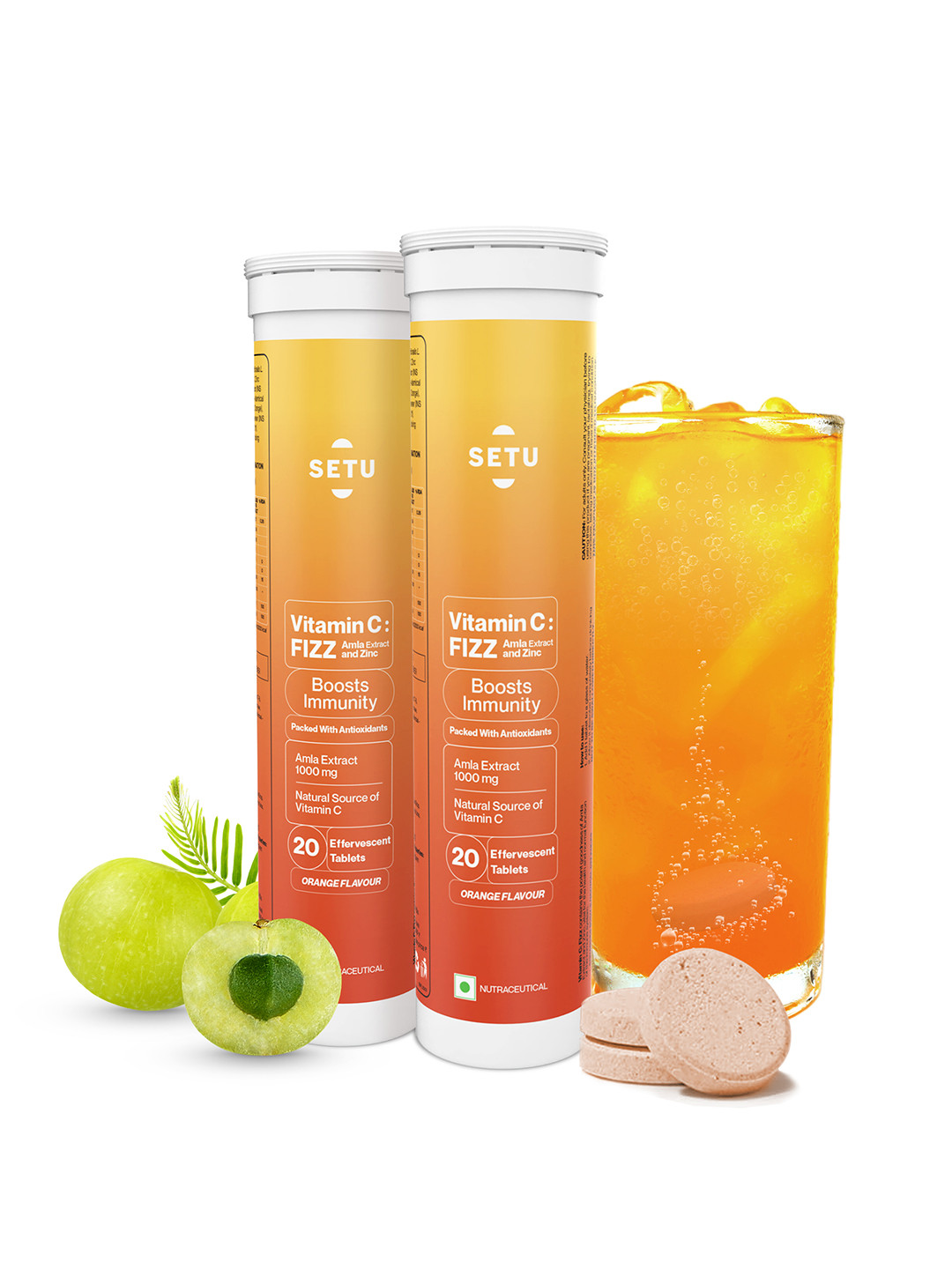 SETU Set Of 2 Vitamin C: Fizz Tablets - Orange - 20 Effervescent Tablets Per Bottle