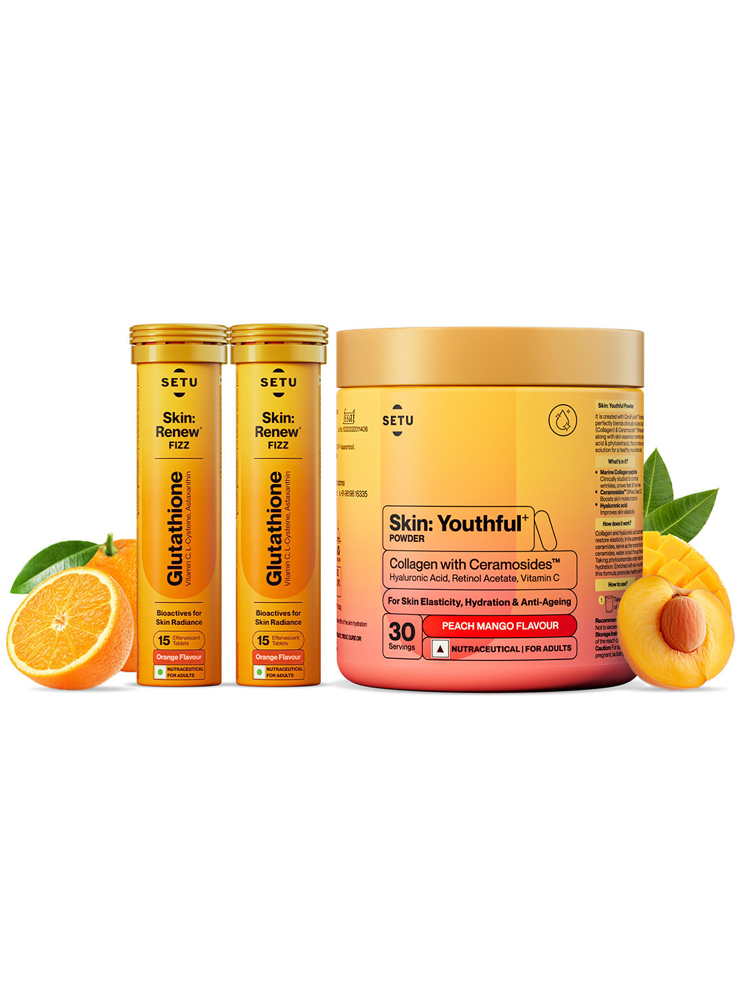 SETU Set Of 2 Skin Renew Fizz Tablets -30Tabs - Skin Youthful Marine Collagen Powder -200g