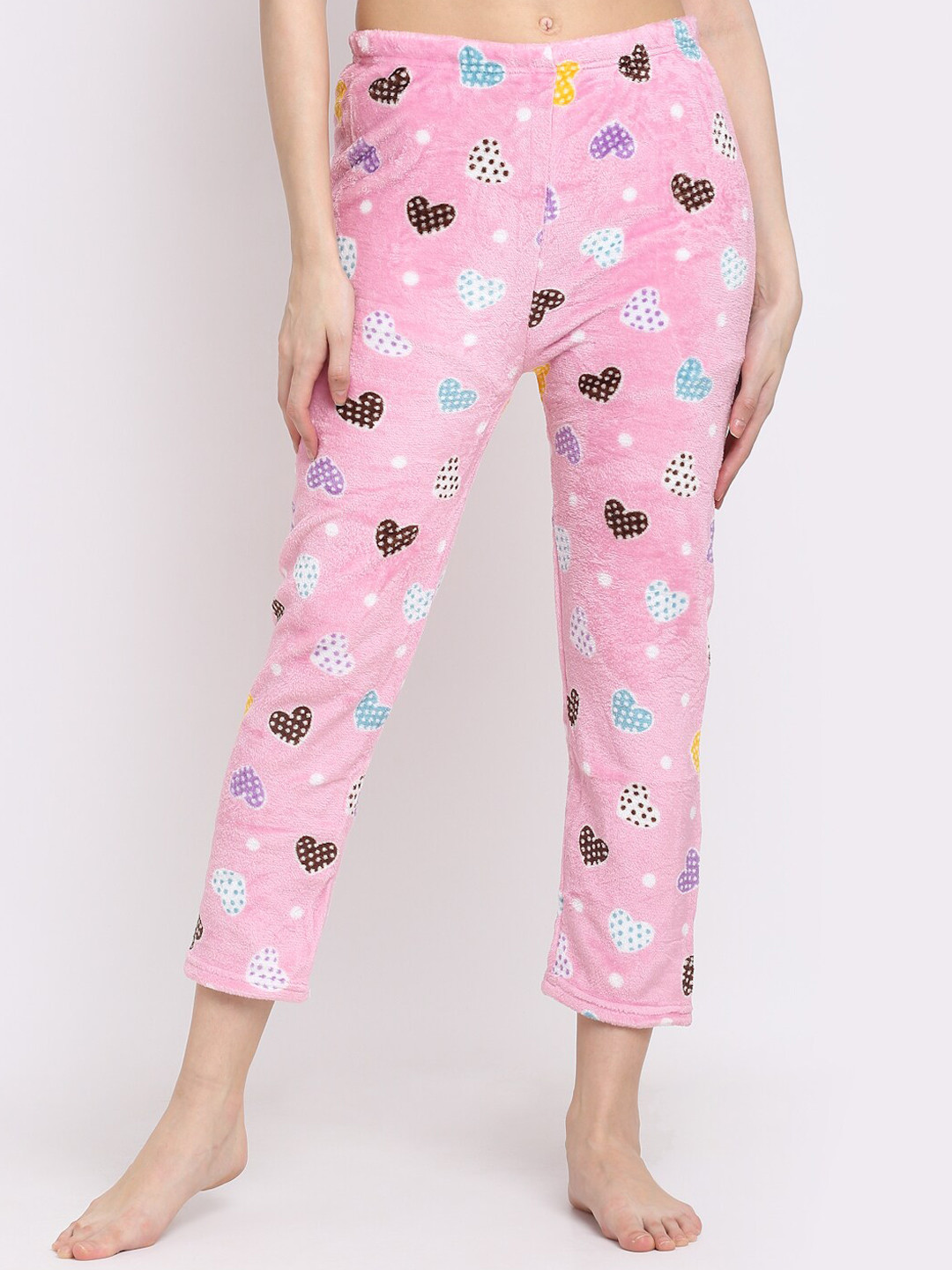 NEUDIS Women Heart Printed Knitted Fleece Lounge Pant