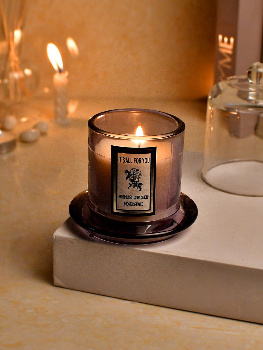 TAYHAA Handpoured Candle with Lid 1 Wick Scented Solid Geometric Regular Jar Candles