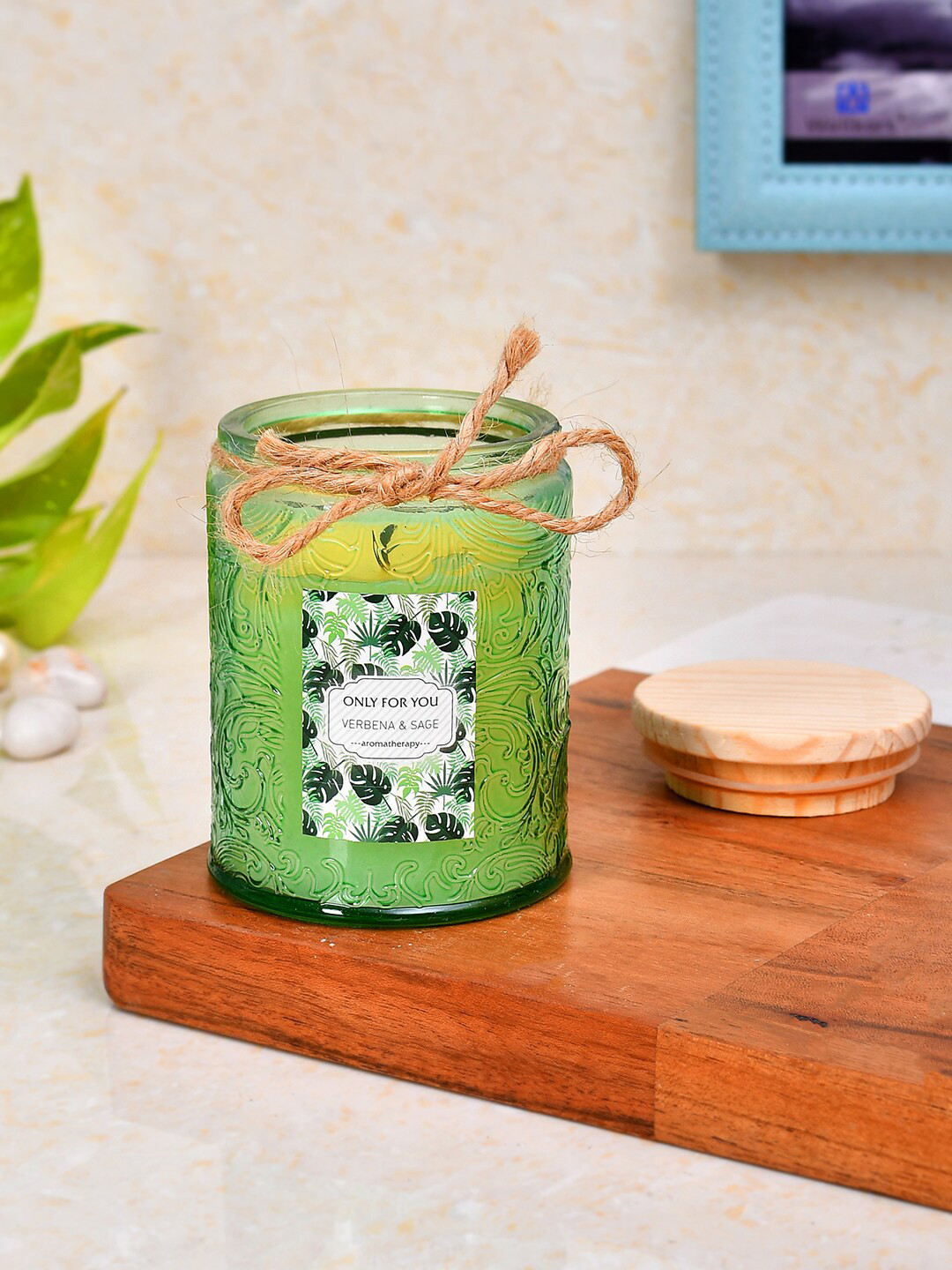 TAYHAA Aromatherapy Lid 1 Wick Verbena and Sage Solid Geometric Regular Jar Candles