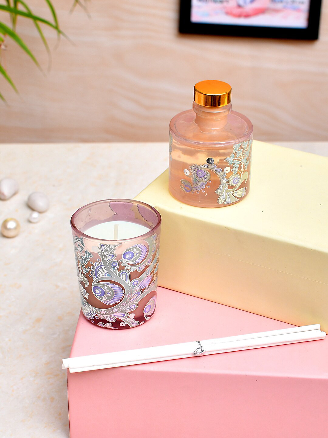 TAYHAA Cylindrical 6Pcs Scented 1 Wick Aura Striped Geometric Regular Jar Candles