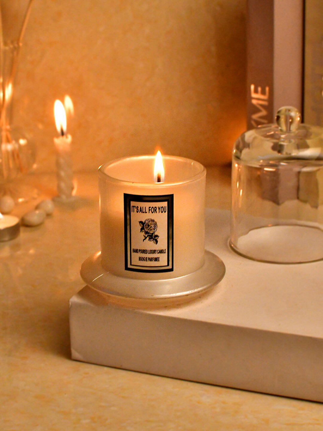 TAYHAA Handpoured with Lid Scented 1 Wick Scented Solid Geometric Regular Jar Candles