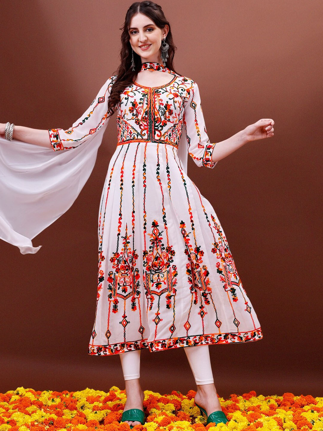 KALINI Chikankari Embroidery Georgette Anarkali Kurta & Dupatta