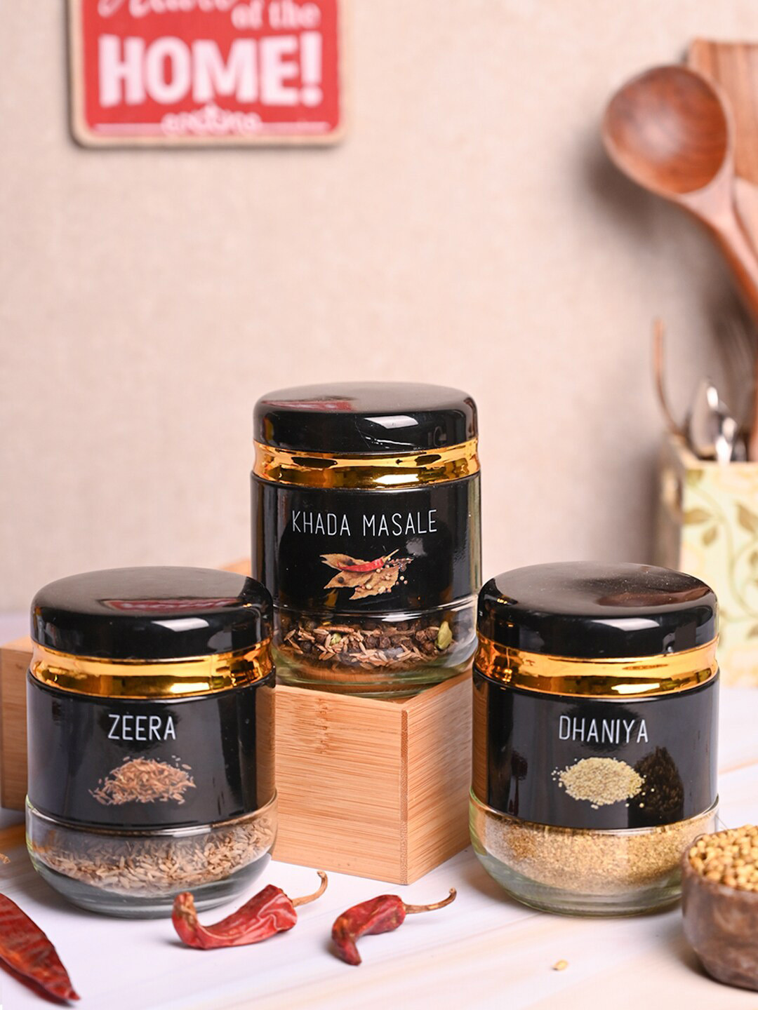 MARKET99 Black 3 Pieces Spice Jar Set - 360 ml Each