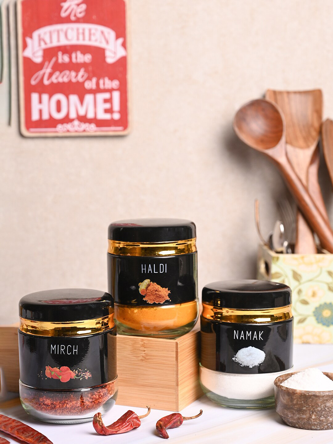 MARKET99 Black & Transparent 3 Pieces Spice Jar -360 ml Each