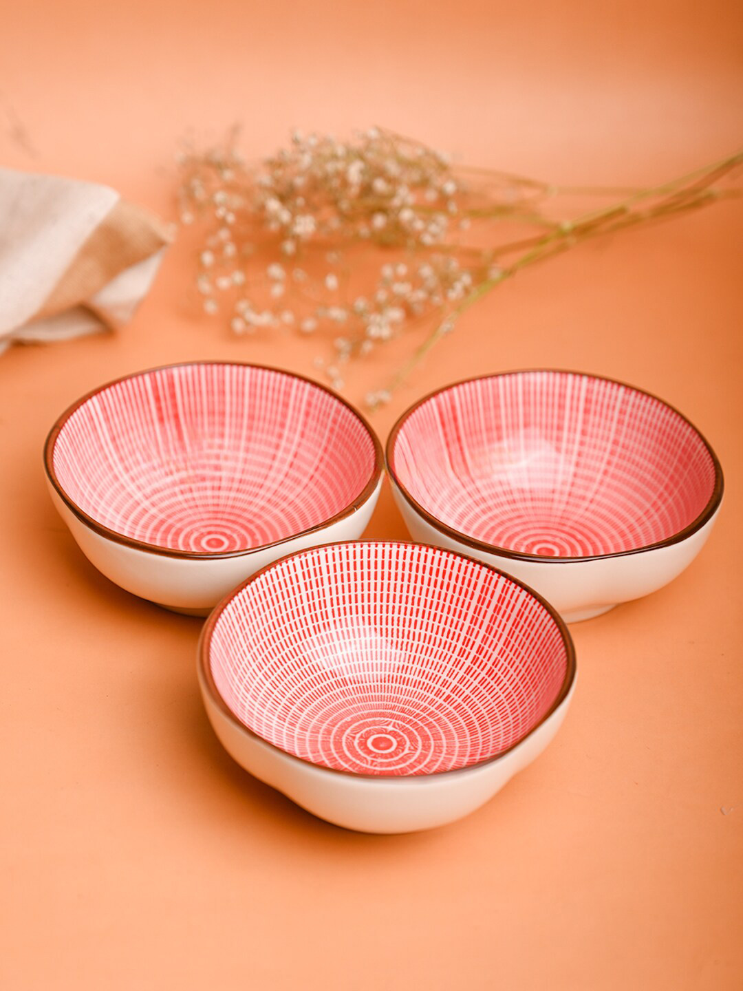 MARKET99 Red & White3 Pieces Printed Ceramic Serving Bowls 100ML