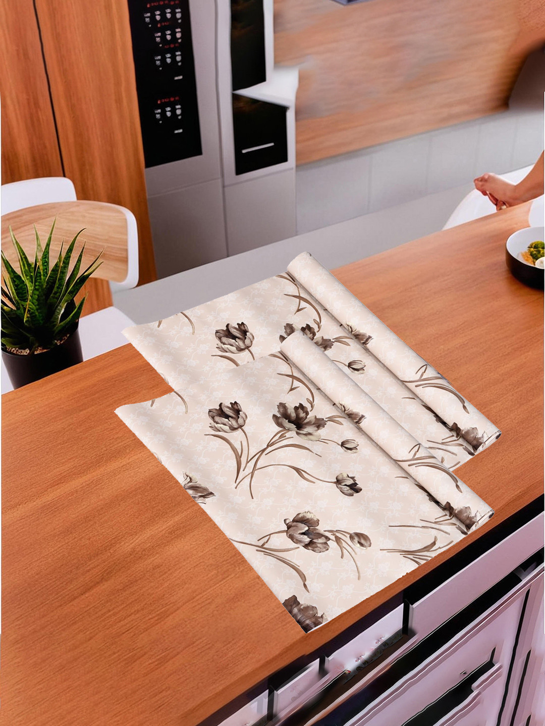 Kuber Industries Brown 2 Pieces Floral Anti-Skid PVC Shelf Liner Organisers 3m