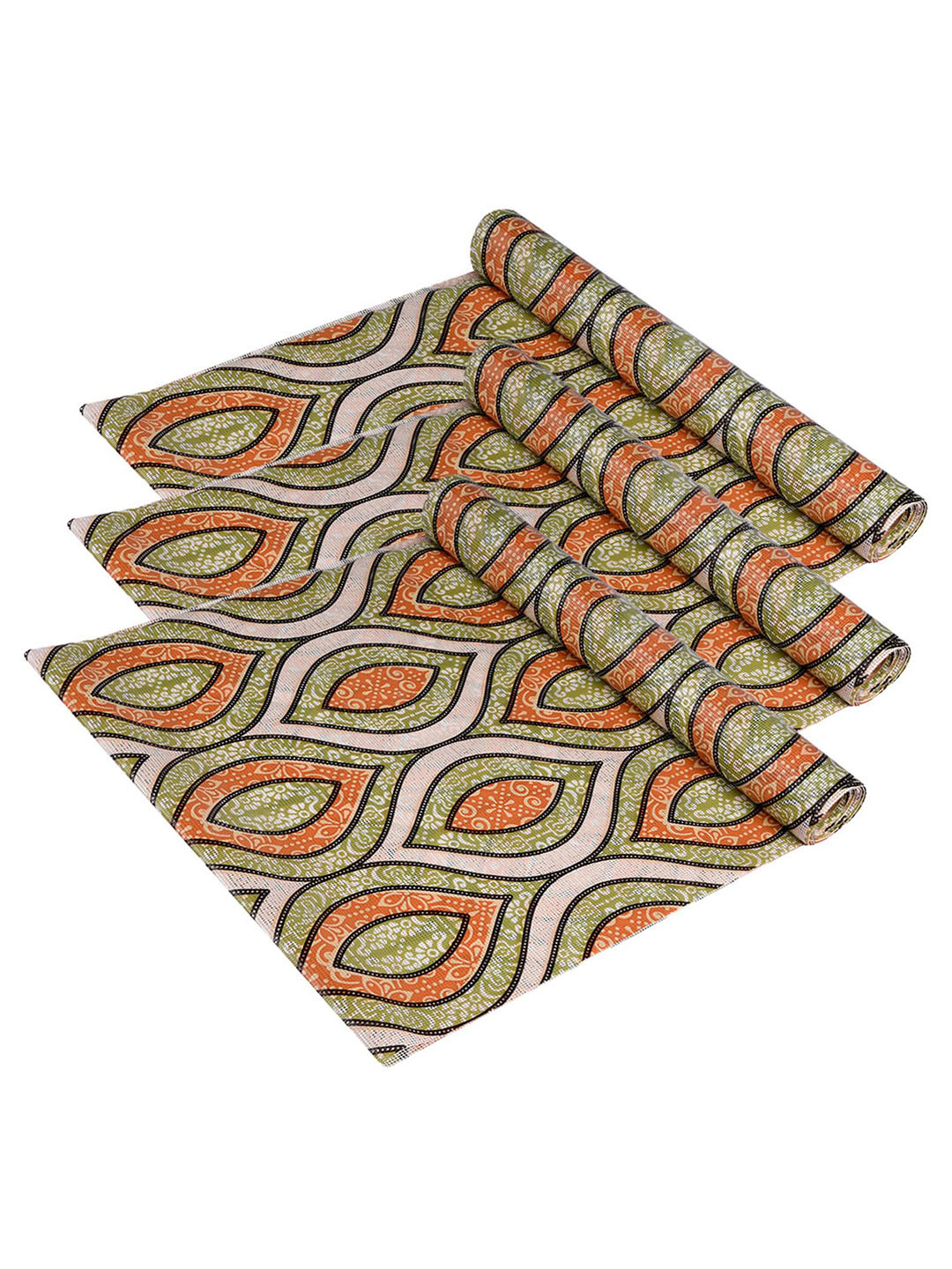 Kuber Industries 3 Pcs Green & Orange Printed Anti-Skid Kitchen Shelf Liner