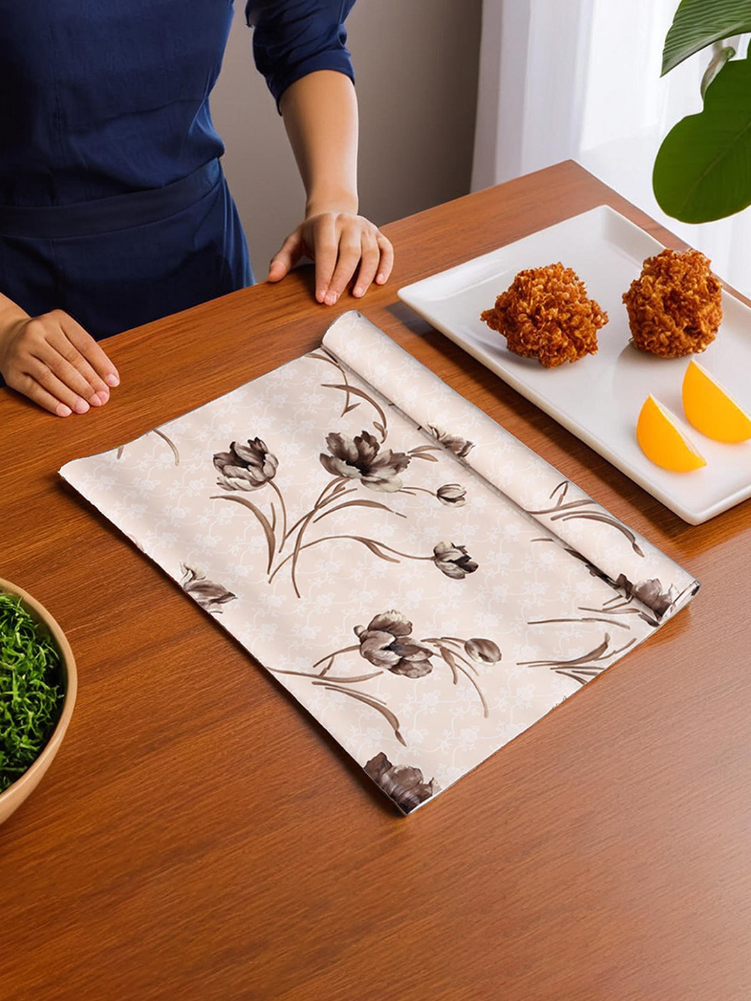 Kuber Industries Brown and White Printed PVC Kitchen Shelf Liner Organisers
