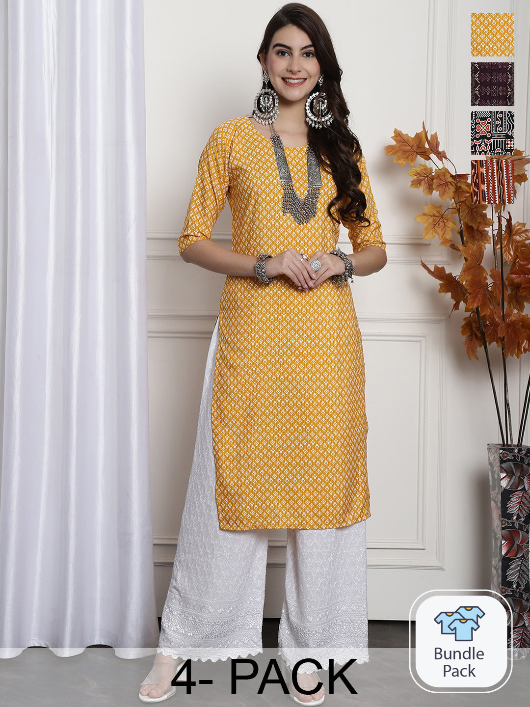 7Threads Pack Of 4 Printed Straight Kurtas