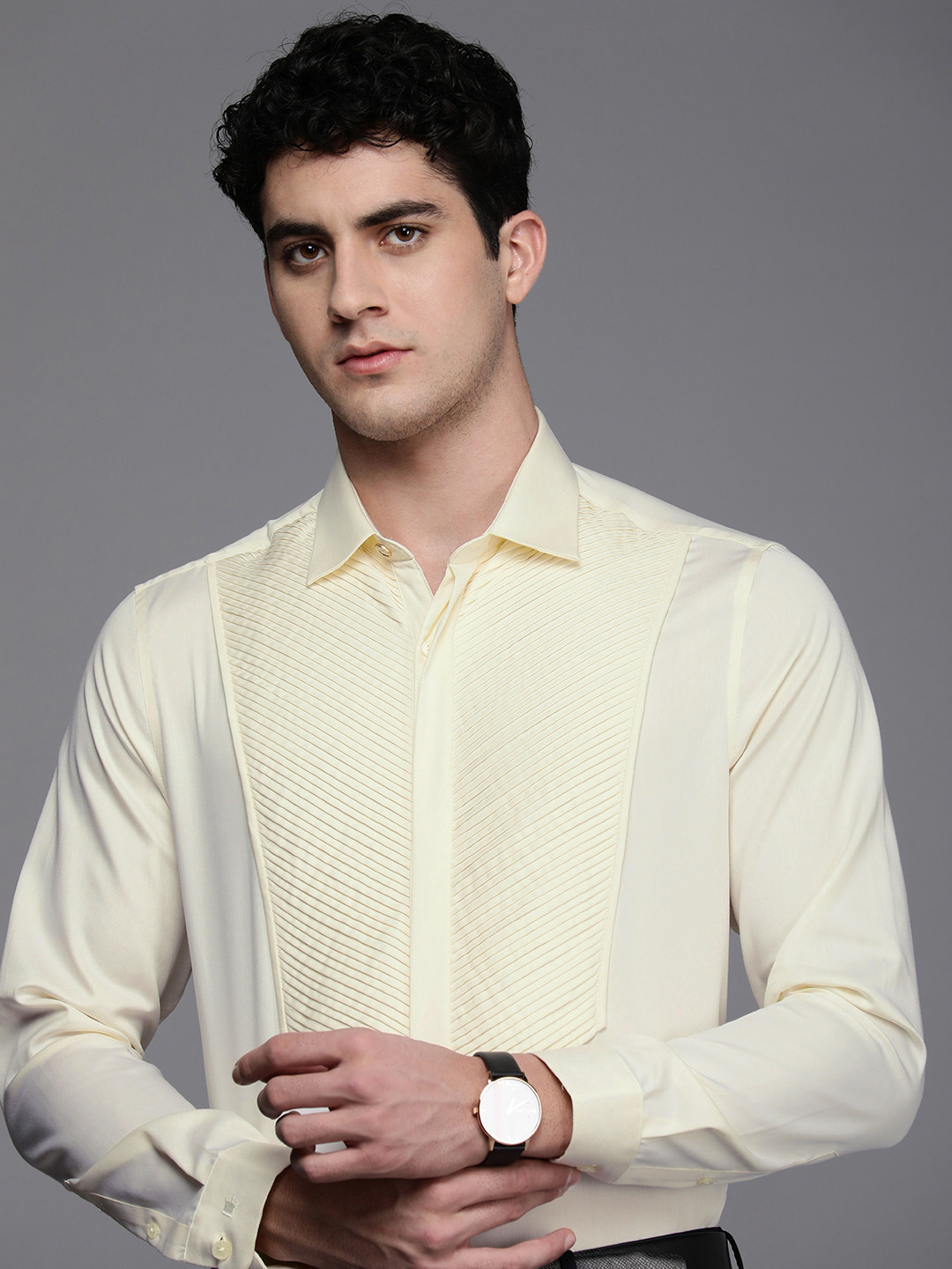 Louis Philippe Pure Cotton Pleated Slim Fit Sheer Formal Shirt