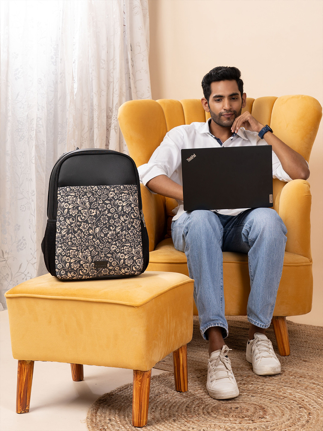 ZOUK Unisex Floral Printed Water Resistance Backpack Up To 16 Inch