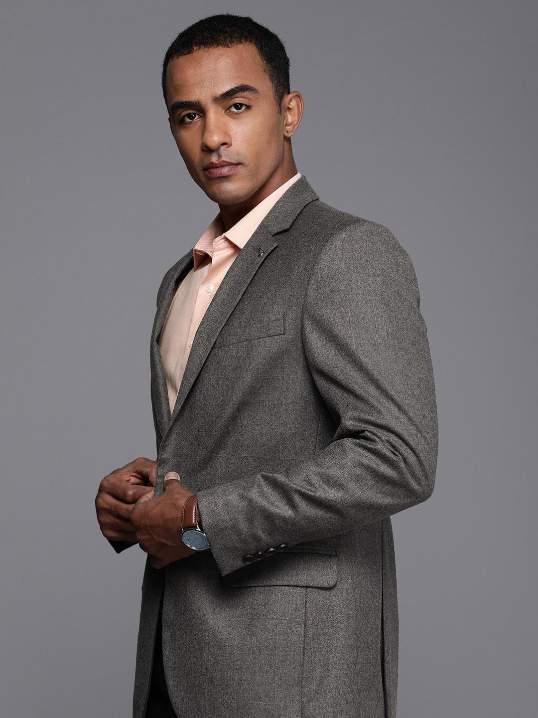 Louis Philippe Pure Wool Checked Single-Breasted Formal Blazers