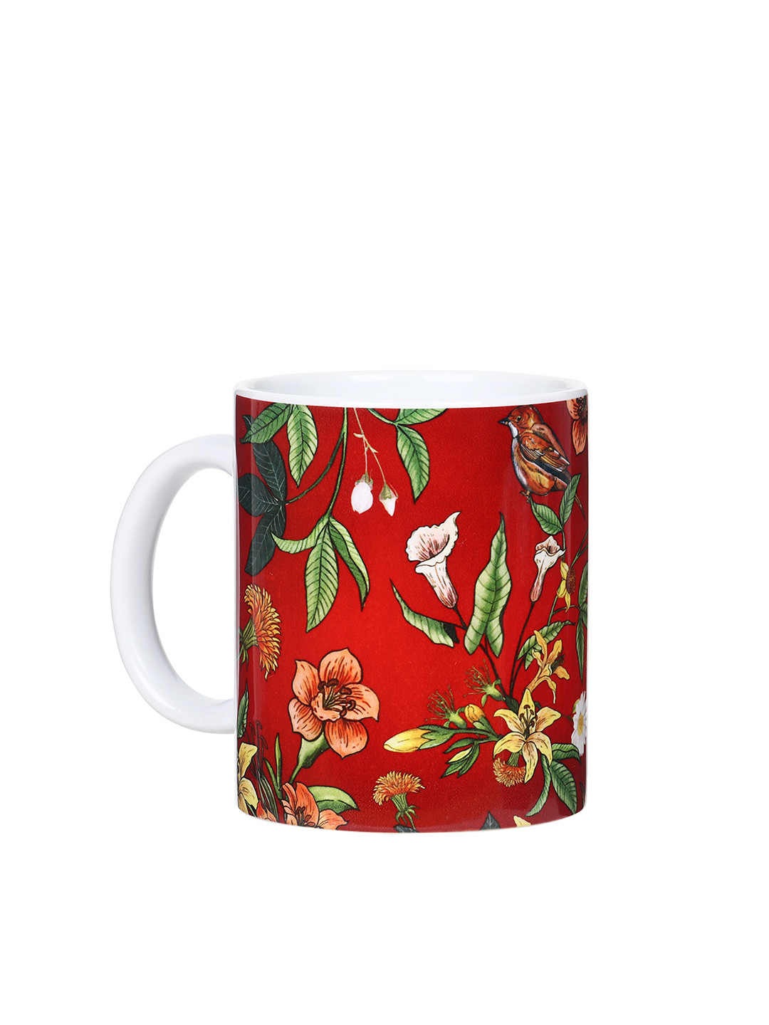KOLOROBIA Red Floral Ceramic Handmade Mug-325ml