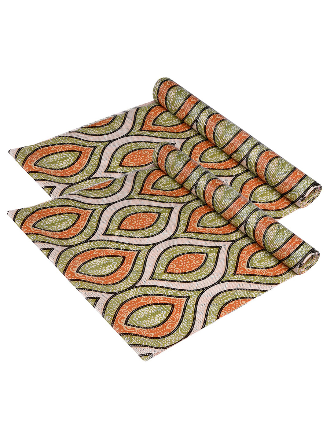 Kuber Industries 2 Pcs Green & Orange Printed Anti-Skid Kitchen Shelf Liner